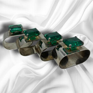 Lot 4 x Vintage Audrey Hong Kong "Emerald" Solitaire Silverplate Napkin Rings